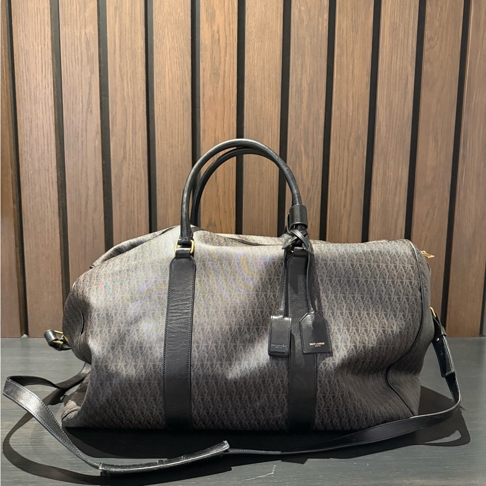 Saint Laurent Black and Gray Duffel Bag with Textured Design
